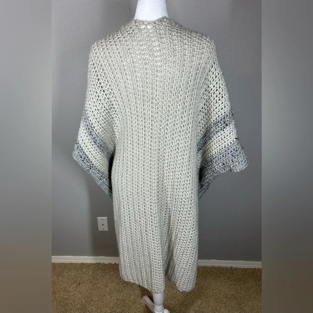 Womens Handmade Boho Crochet Coastal Cowgirl Neutral Cardigan O/S Beige Gray